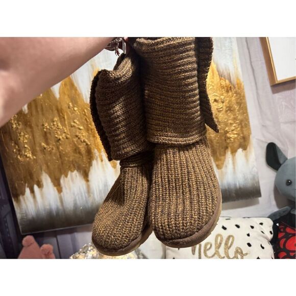 Sz 7 sweater knit tan gold/brown Cardy UGG boots tall or fold over wear - Picture 9 of 13